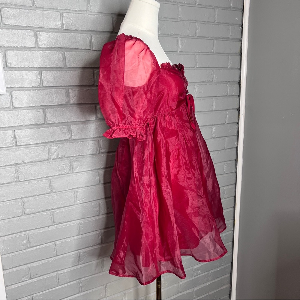 Altar’d State Red Babydoll Mini Mesh Dress Size Small - Picture 10 of 13